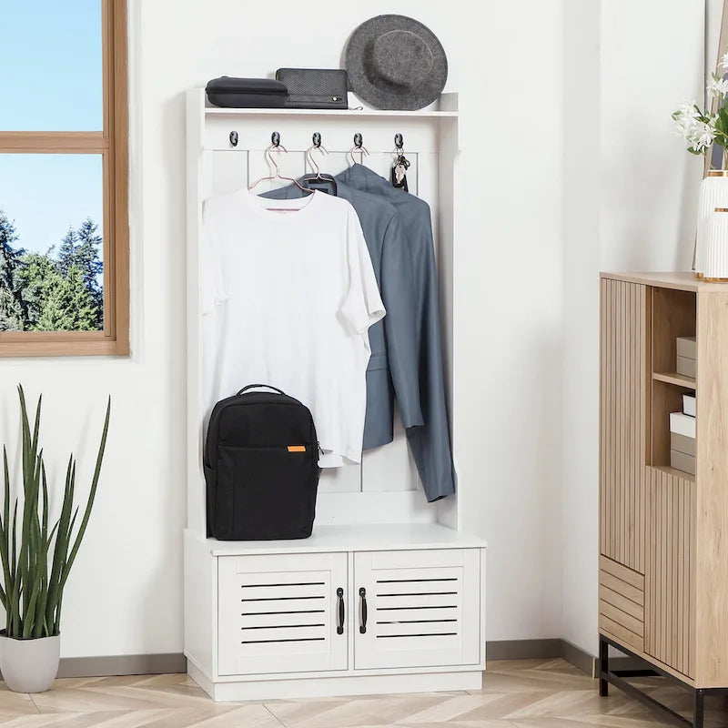 Light Oak and White Shoe Cabinet with Drop Down Drawer