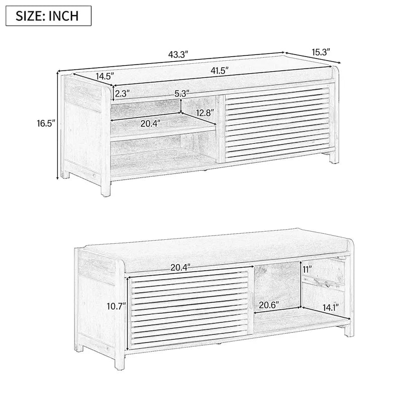 Entryway Shoe Cabinet, Distressed Shutter Storage Bench with Acacia Veneer for Retro Charm for Living Room, Entryway