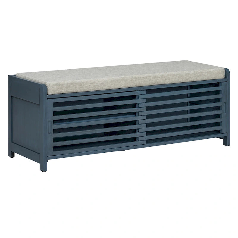 Entryway Shoe Cabinet, Distressed Shutter Storage Bench with Acacia Veneer for Retro Charm for Living Room, Entryway