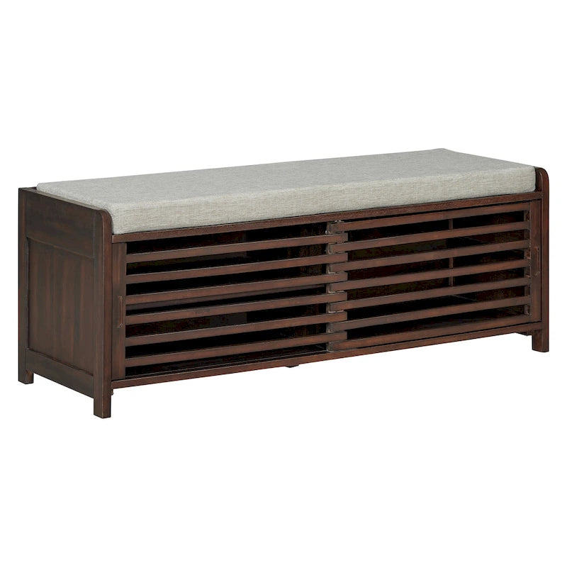 Entryway Shoe Cabinet, Distressed Shutter Storage Bench with Acacia Veneer for Retro Charm for Living Room, Entryway