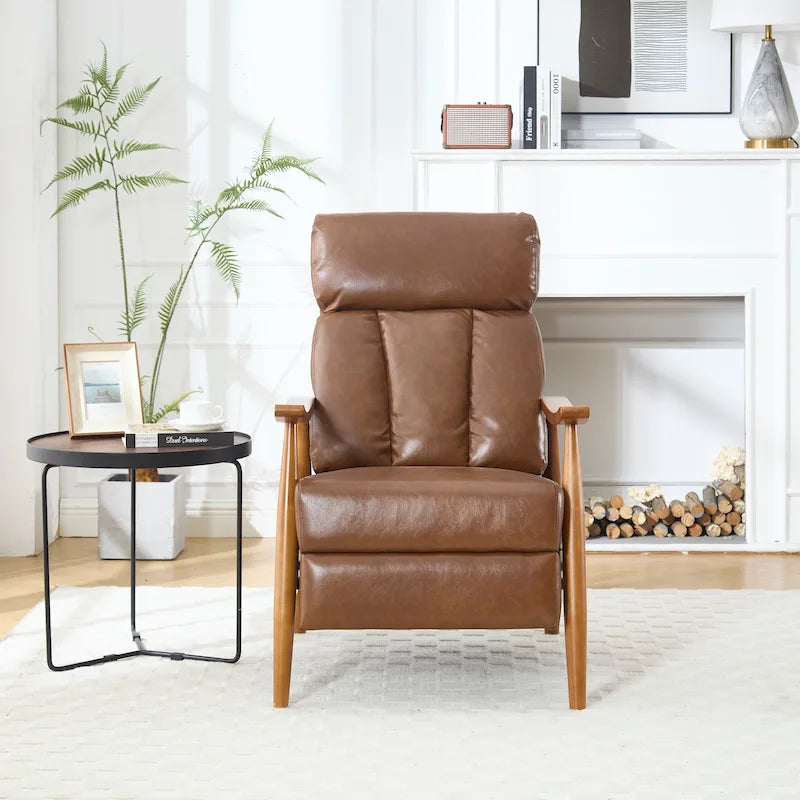 PU Leather Recliner Chair,Living Room Solid Wood Accent Chair