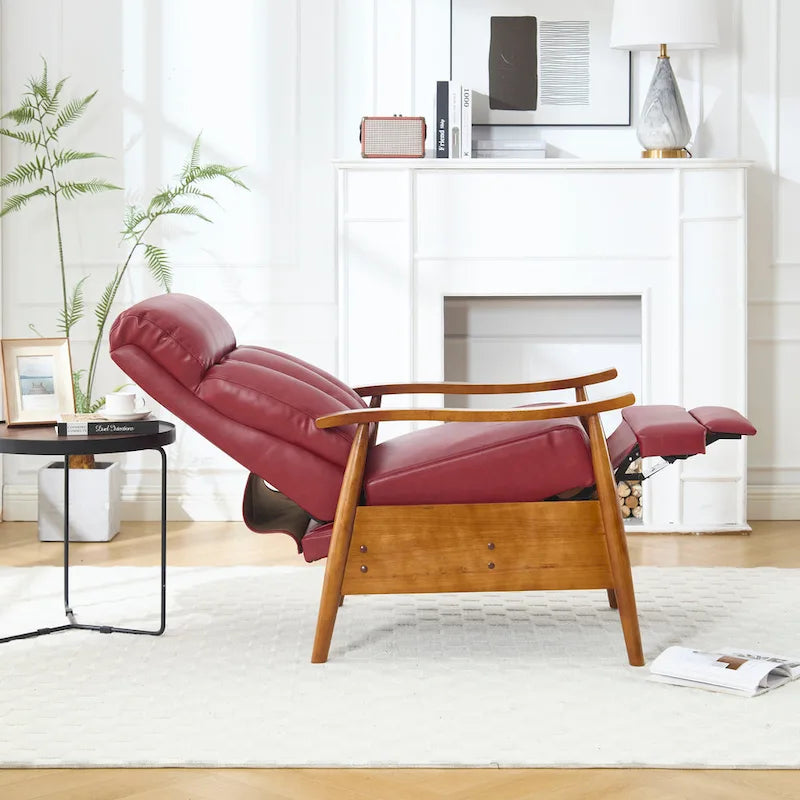 PU Leather Recliner Chair,Living Room Solid Wood Accent Chair