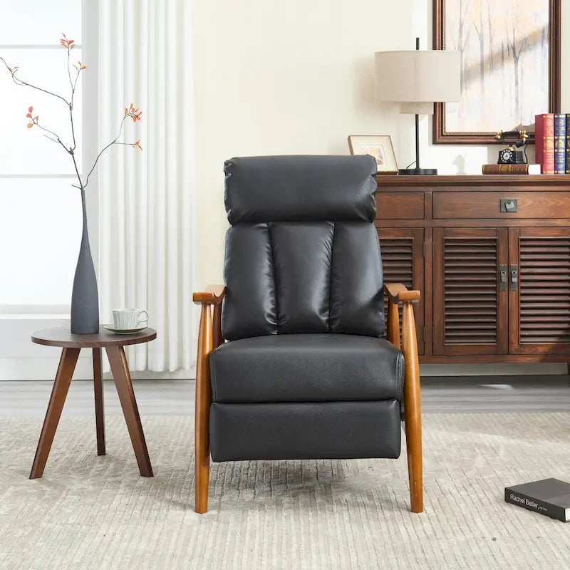 PU Leather Recliner Chair,Living Room Solid Wood Accent Chair
