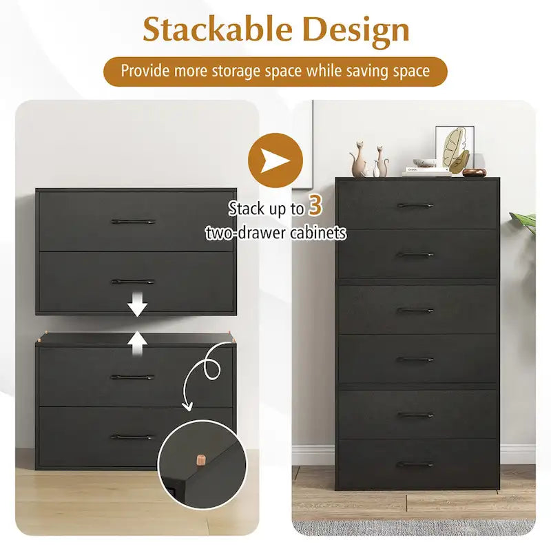 Stackable 2-Drawer Dresser Multi-Purpose Wooden Storage Cube