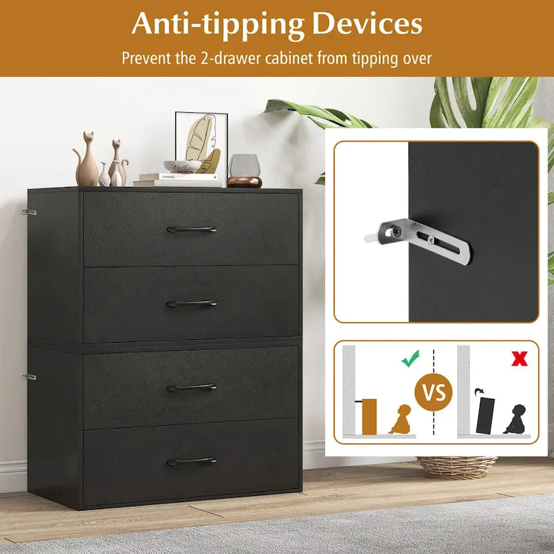 Stackable 2-Drawer Dresser Multi-Purpose Wooden Storage Cube