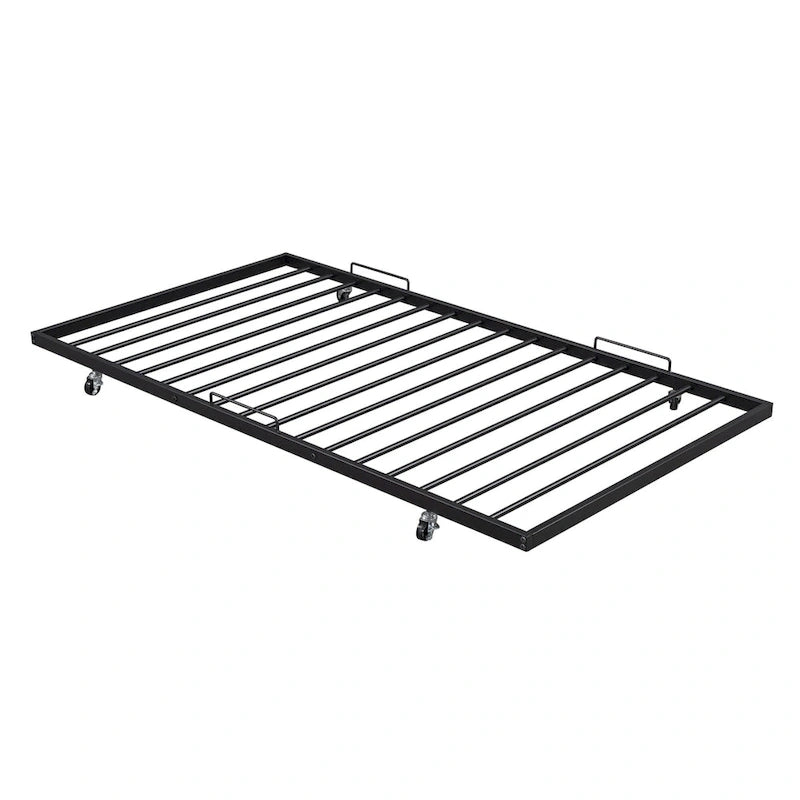 Metal Daybed with Curved Handle Design and Twin Size Trundle for Bedroom
