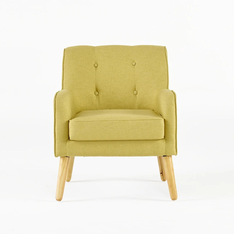 Modern 25 Upholstered Button Tufted Arm Chair with Rubber Wood Legs for Living Room