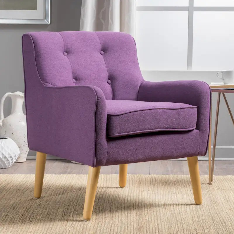 Modern 25 Upholstered Button Tufted Arm Chair with Rubber Wood Legs for Living Room