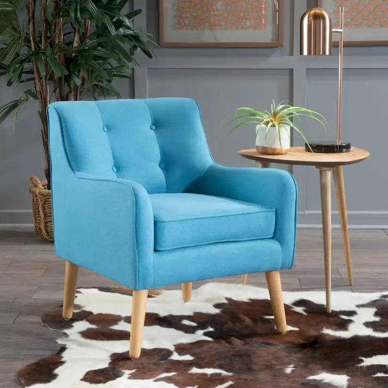 Modern 25 Upholstered Button Tufted Arm Chair with Rubber Wood Legs for Living Room