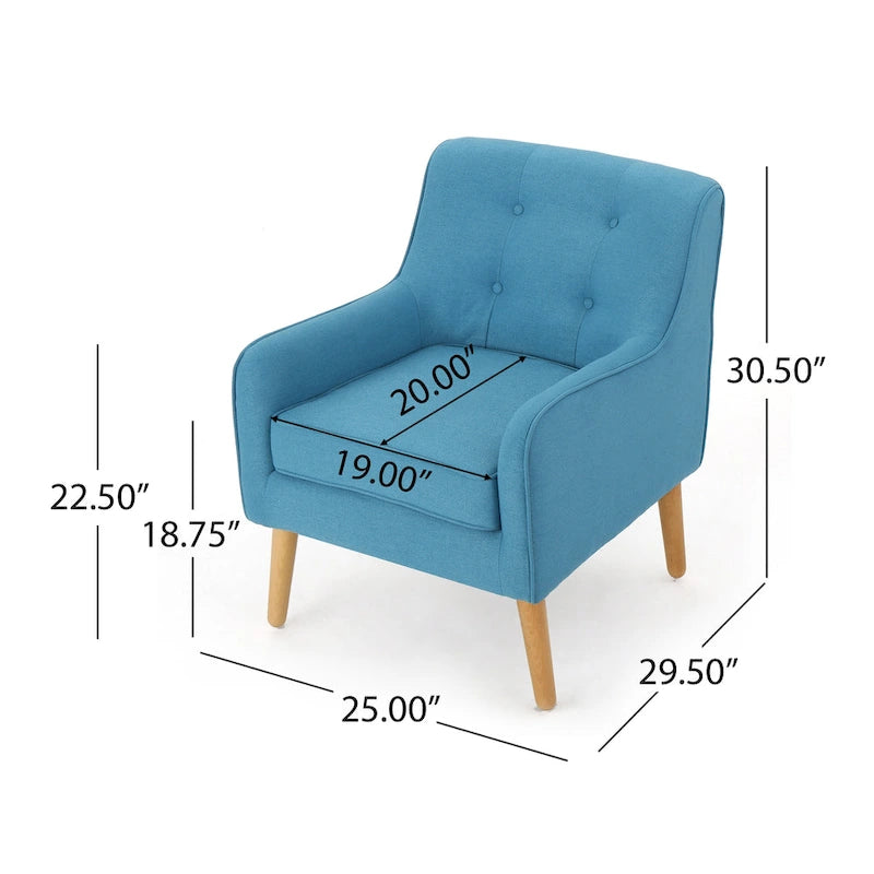 Modern 25 Upholstered Button Tufted Arm Chair with Rubber Wood Legs for Living Room