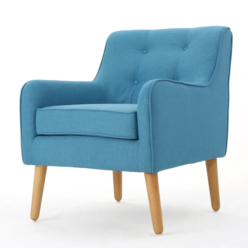 Modern 25 Upholstered Button Tufted Arm Chair with Rubber Wood Legs for Living Room