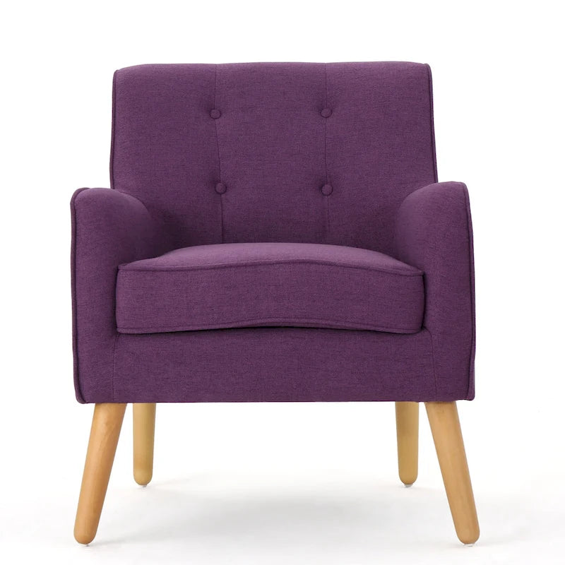 Modern 25 Upholstered Button Tufted Arm Chair with Rubber Wood Legs for Living Room