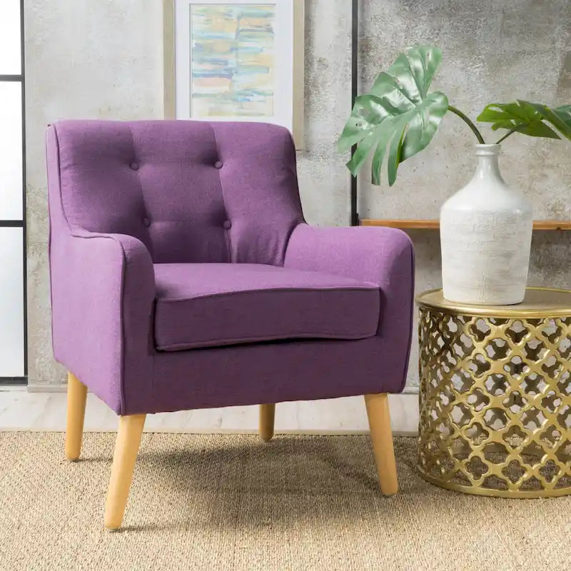 Modern 25 Upholstered Button Tufted Arm Chair with Rubber Wood Legs for Living Room