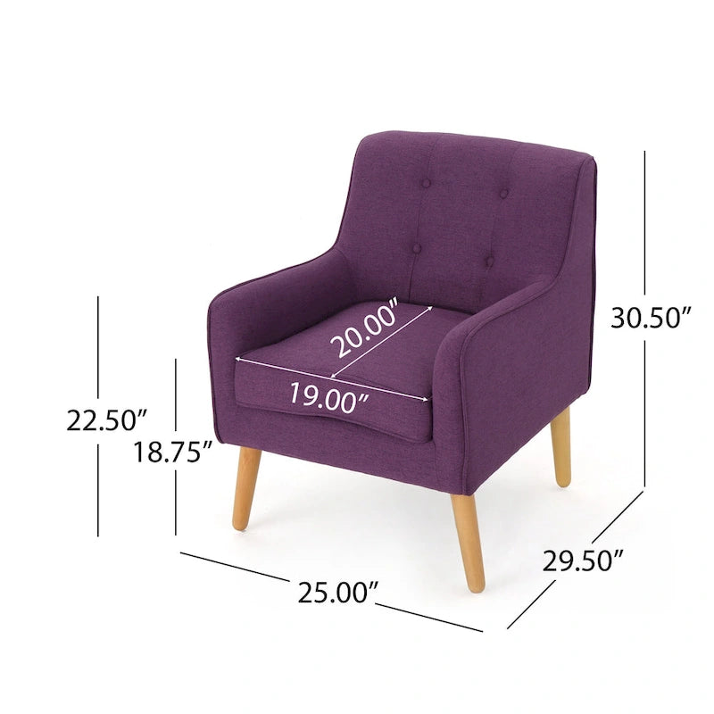 Modern 25 Upholstered Button Tufted Arm Chair with Rubber Wood Legs for Living Room