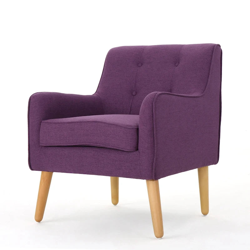 Modern 25 Upholstered Button Tufted Arm Chair with Rubber Wood Legs for Living Room