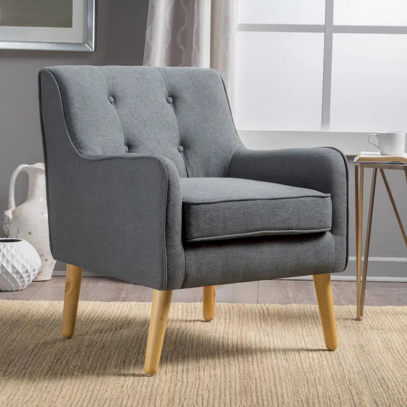 Modern 25 Upholstered Button Tufted Arm Chair with Rubber Wood Legs for Living Room