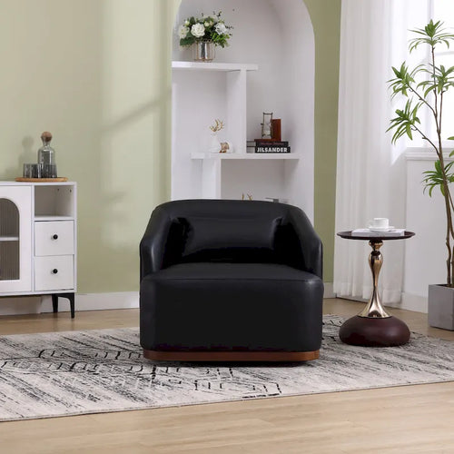 Black PU 31.5 Swivel Barrel Chair with Metal Base