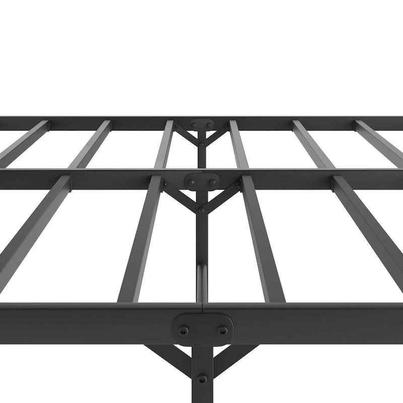 Black King Metal Platform Bed with Wave Shape Wooden Headboard