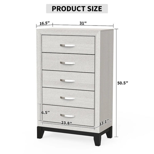 51 Tall Modern White Wood 5-drawer Storage Chest with Metal Pull