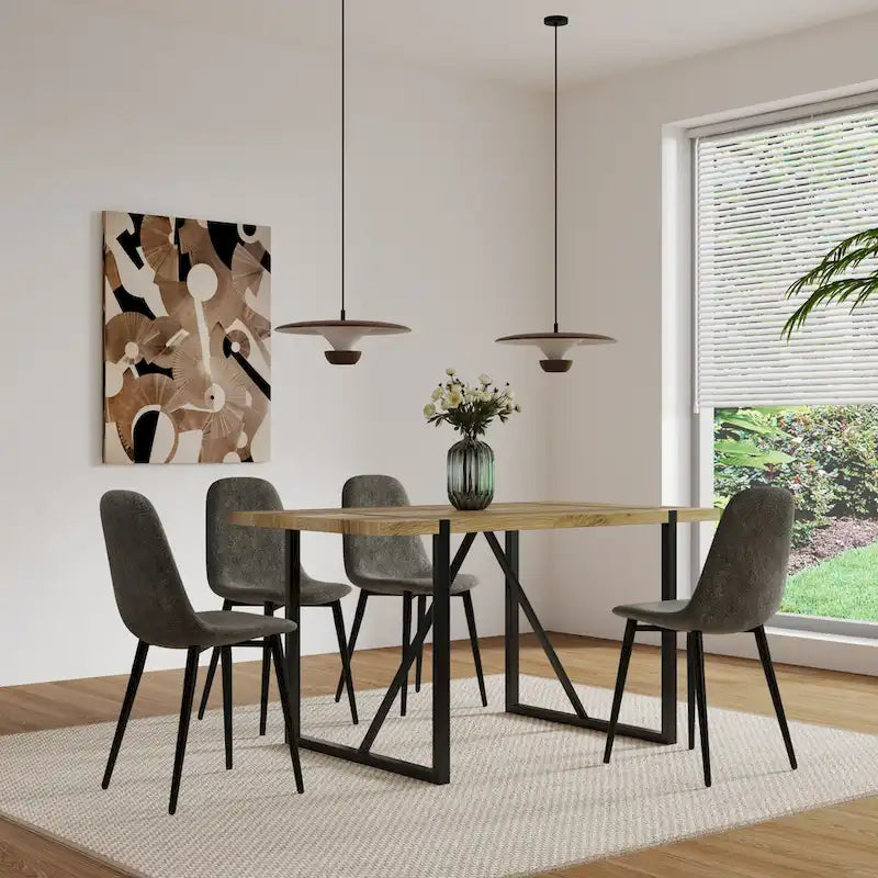 Set of 4 Modern Accent Dining Chairs with Linen Fabric Upholstery and Sturdy Metal Legs - N/A