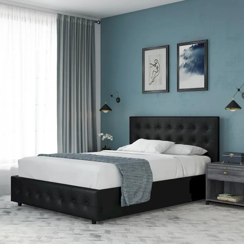 Black Faux Leather Upholstered Bed