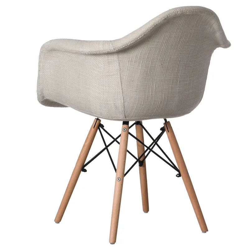 Mid-Century Modern Style Fabric Lined Armchair with Beech Wooden Legs