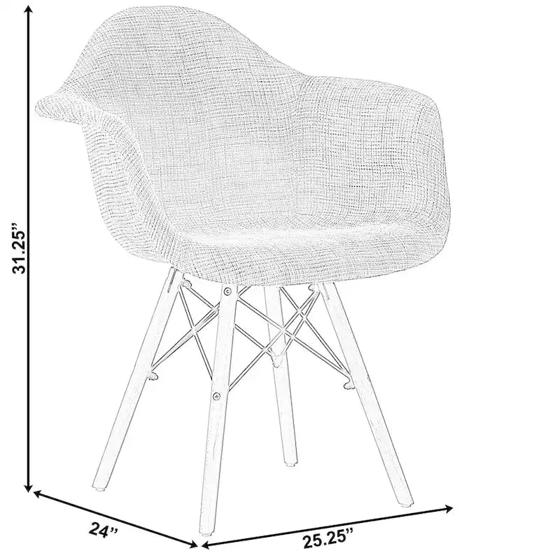 Mid-Century Modern Style Fabric Lined Armchair with Beech Wooden Legs