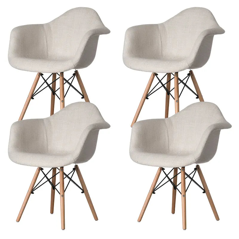 Mid-Century Modern Style Fabric Lined Armchair with Beech Wooden Legs