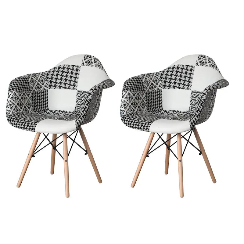 Mid-Century Modern Style Fabric Lined Armchair with Beech Wooden Legs