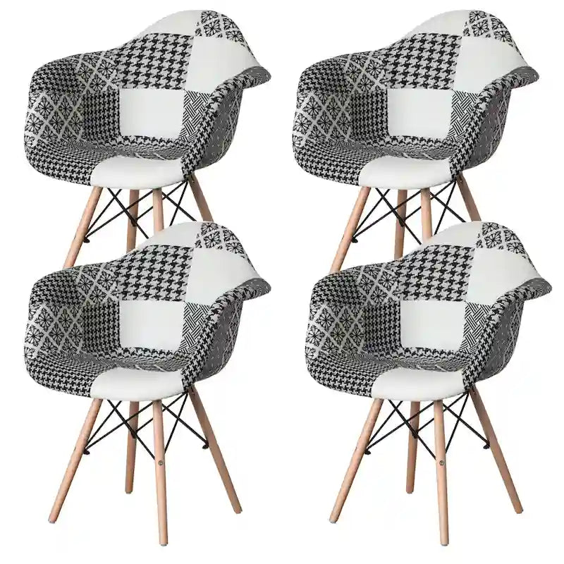 Mid-Century Modern Style Fabric Lined Armchair with Beech Wooden Legs