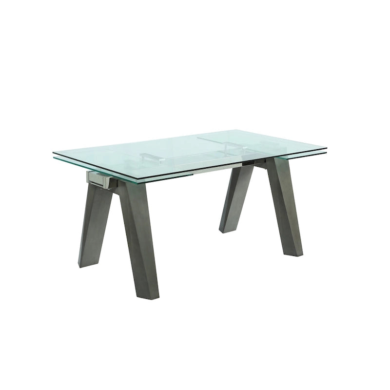 Modern Dining Table with Extendable Glass Top & Solid Wood Legs