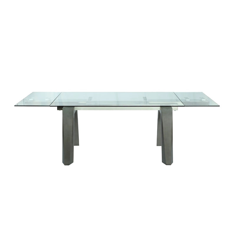 Modern Dining Table with Extendable Glass Top & Solid Wood Legs