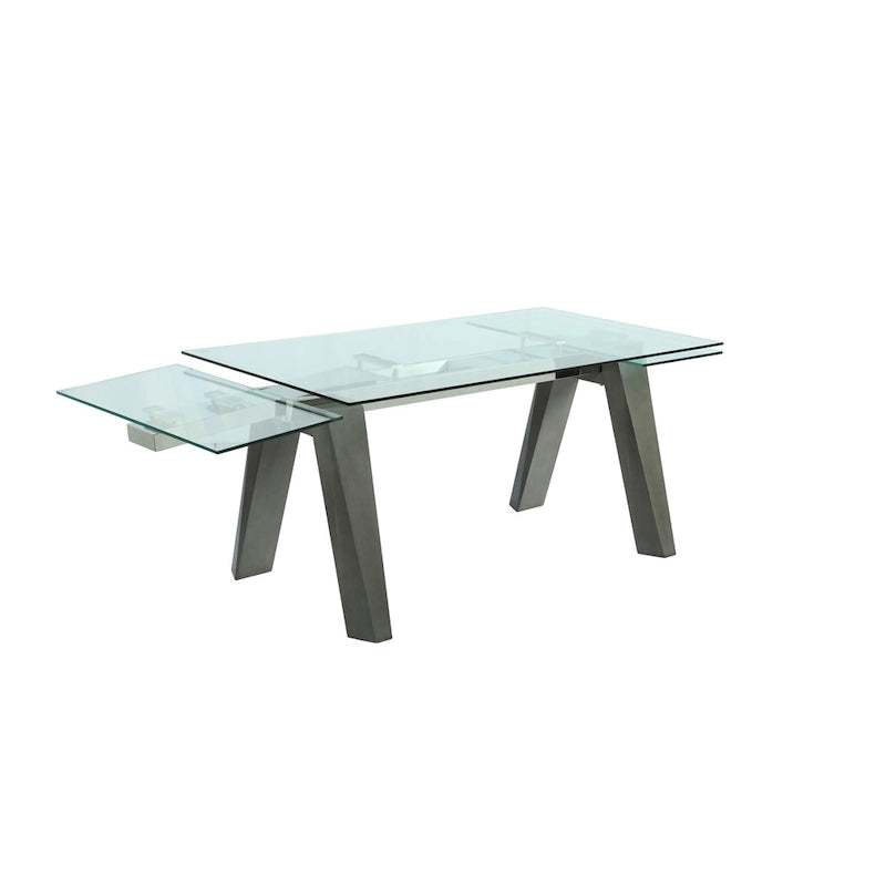 Modern Dining Table with Extendable Glass Top & Solid Wood Legs