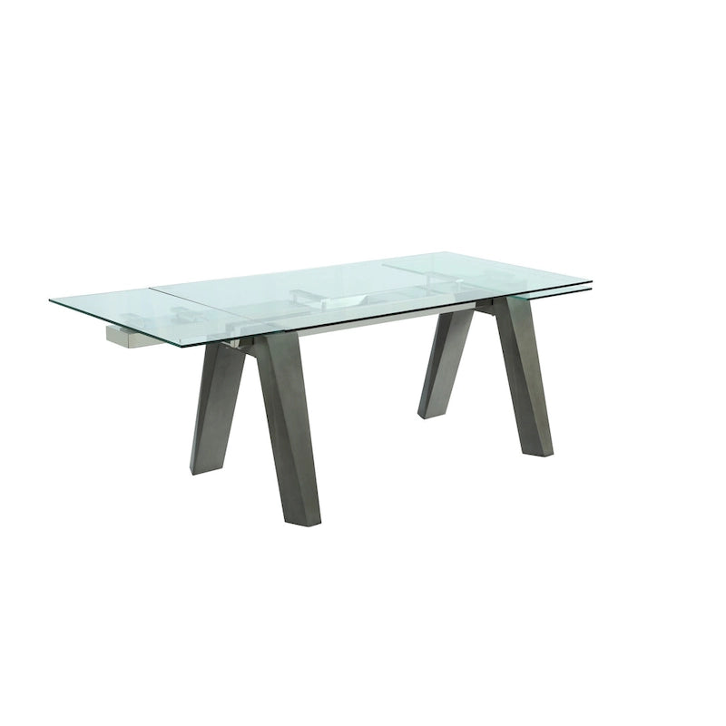 Modern Dining Table with Extendable Glass Top & Solid Wood Legs