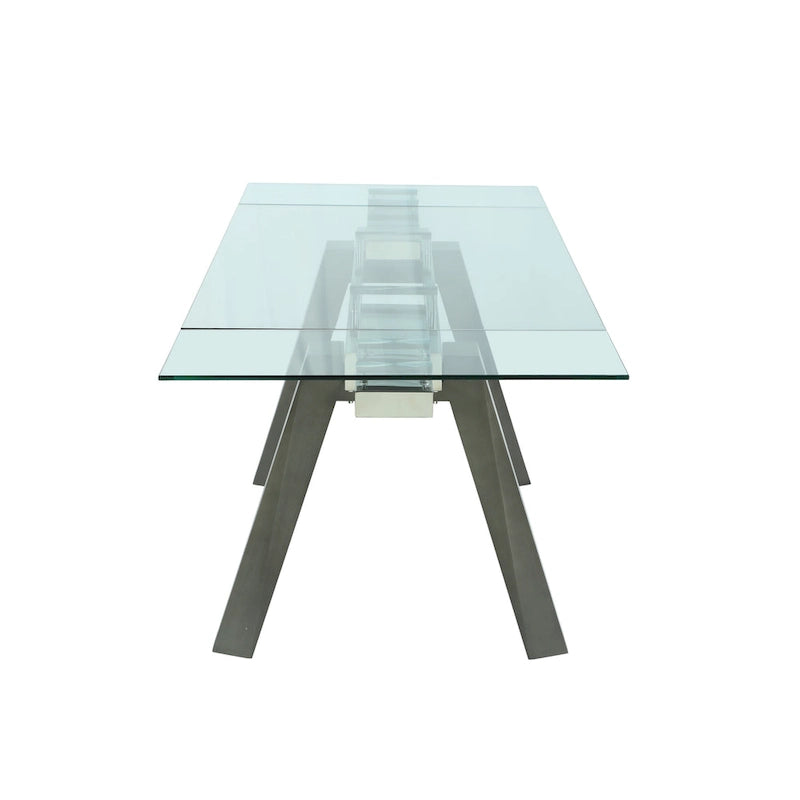 Modern Dining Table with Extendable Glass Top & Solid Wood Legs