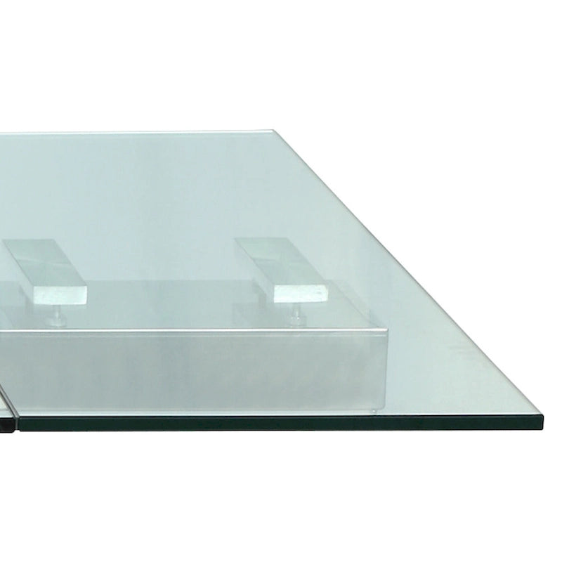 Modern Dining Table with Extendable Glass Top & Solid Wood Legs