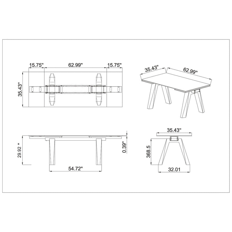 Modern Dining Table with Extendable Glass Top & Solid Wood Legs