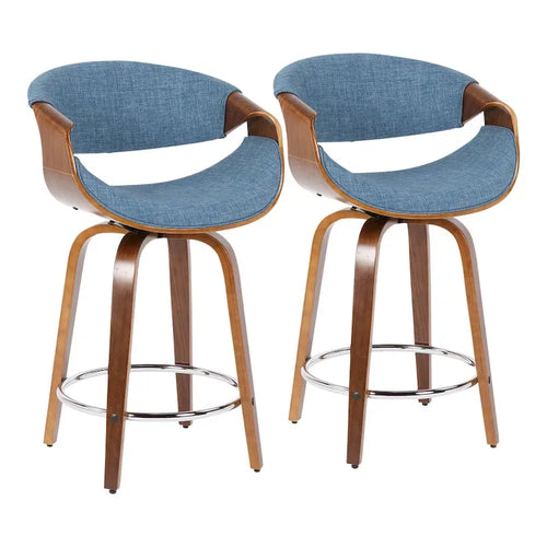 24 Fixed-Height Counter Stools with Bent Wood Legs & Round Footrest (Set of 2)