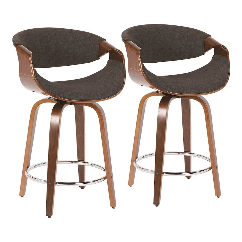 24 Fixed-Height Counter Stools with Bent Wood Legs & Round Footrest (Set of 2)