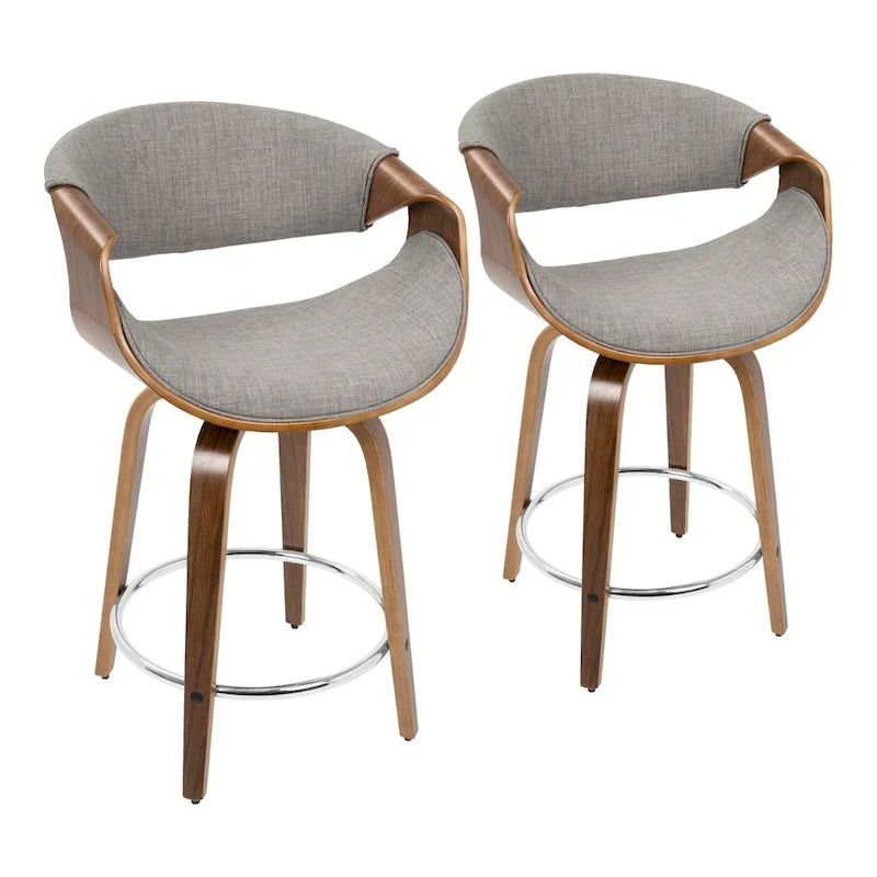 24 Fixed-Height Counter Stools with Bent Wood Legs & Round Footrest (Set of 2)