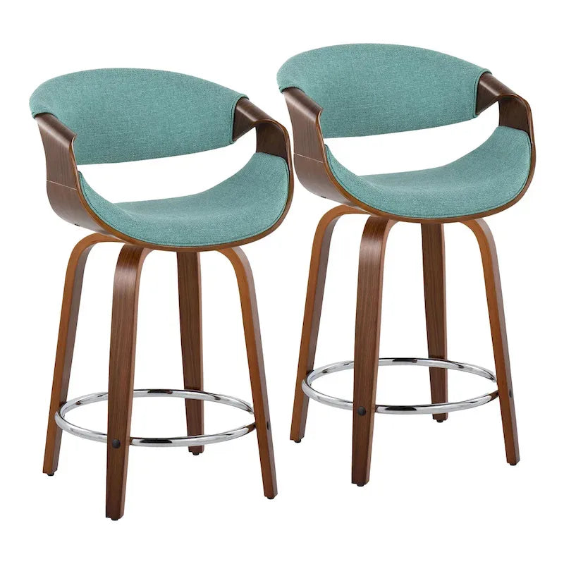 24 Fixed-Height Counter Stools with Bent Wood Legs & Round Footrest (Set of 2)