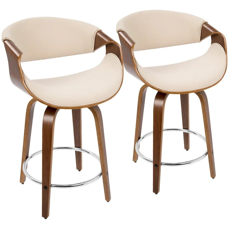 24 Fixed-Height Counter Stools with Bent Wood Legs & Round Footrest (Set of 2)