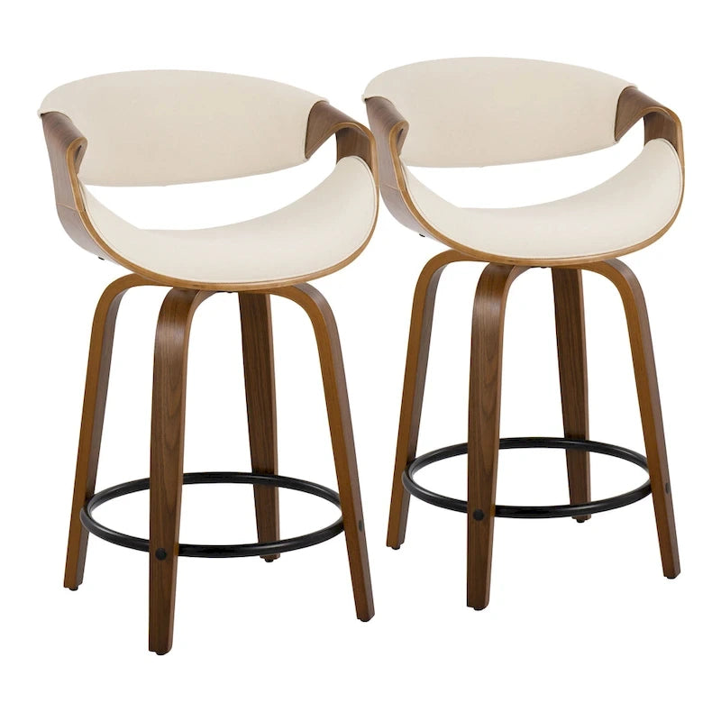 24 Fixed-Height Counter Stools with Bent Wood Legs & Round Footrest (Set of 2)