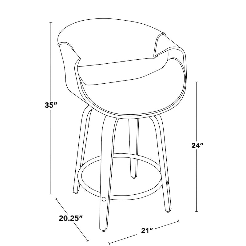 24 Fixed-Height Counter Stools with Bent Wood Legs & Round Footrest (Set of 2)