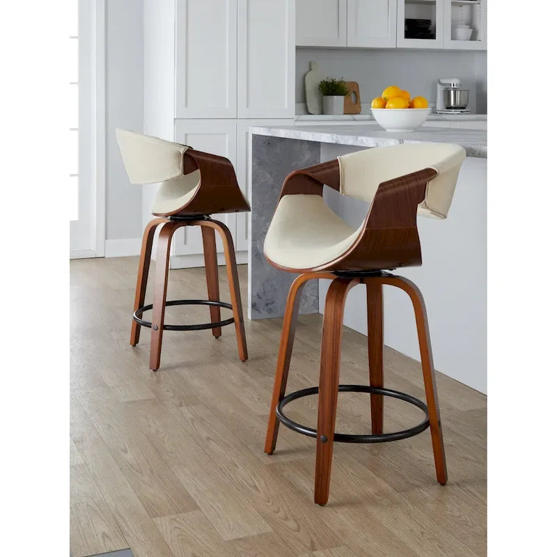 24 Fixed-Height Counter Stools with Bent Wood Legs & Round Footrest (Set of 2)