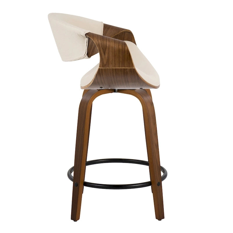 24 Fixed-Height Counter Stools with Bent Wood Legs & Round Footrest (Set of 2)