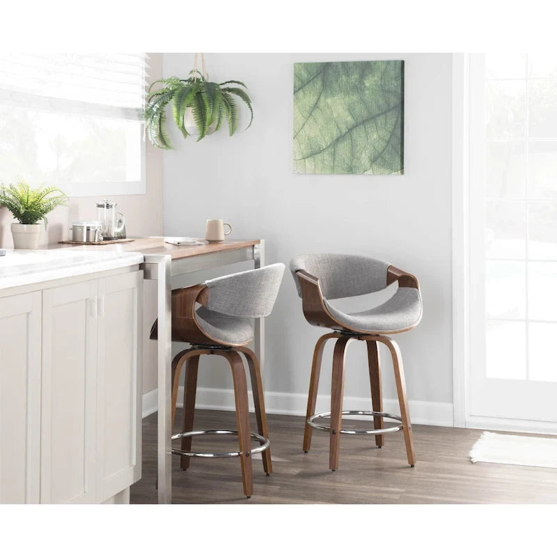 24 Fixed-Height Counter Stools with Bent Wood Legs & Round Footrest (Set of 2)