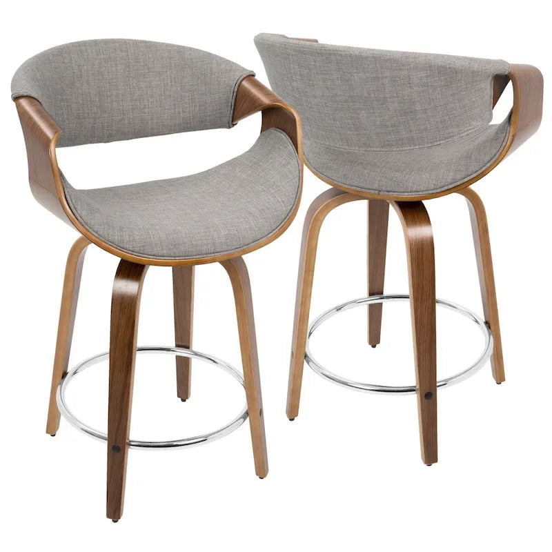 24 Fixed-Height Counter Stools with Bent Wood Legs & Round Footrest (Set of 2)