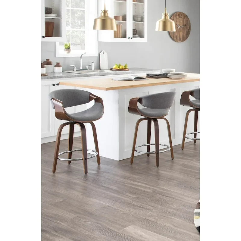 24 Fixed-Height Counter Stools with Bent Wood Legs & Round Footrest (Set of 2)