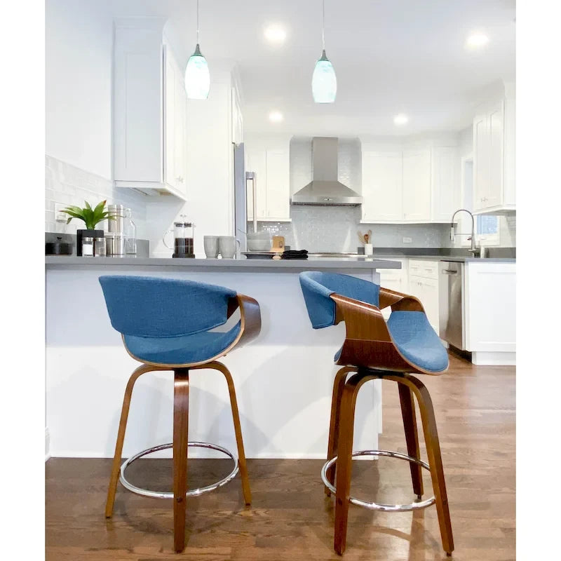 24 Fixed-Height Counter Stools with Bent Wood Legs & Round Footrest (Set of 2)